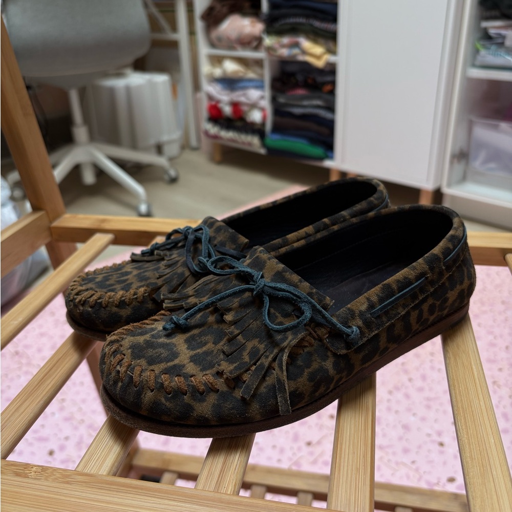 Saint Laurent Brown Leopard Print Loafers Moccasin 37
